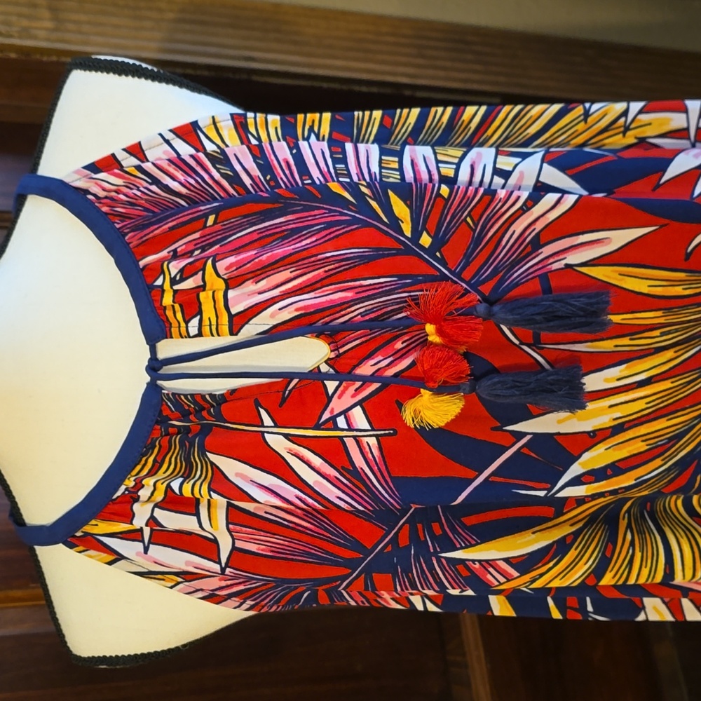 Summer Casual Dress, 42" jagged- hem length, tassel tie at neck